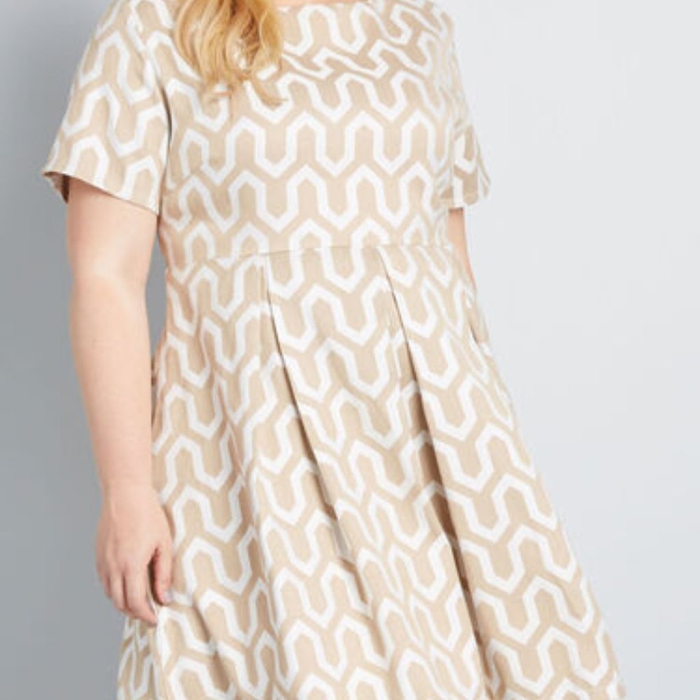 Modcloth Tan White Rise Enliven Dress short sleeve